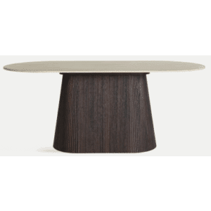 VERONA Ovalt spisebord i MDF og faux marmor 180 x 90 cm - Mørkebrun/Beige marmoriseret