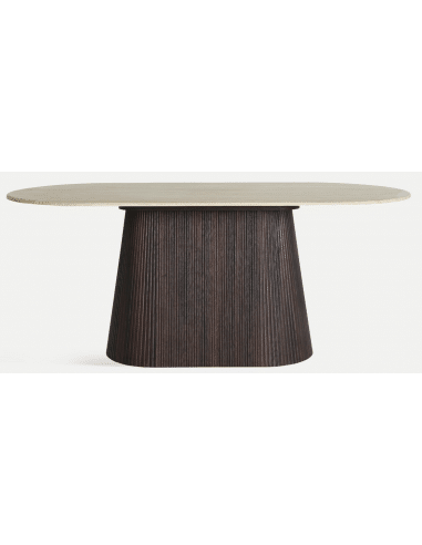 VERONA Ovalt spisebord i MDF og faux marmor 180 x 90 cm - Mørkebrun/Beige marmoriseret