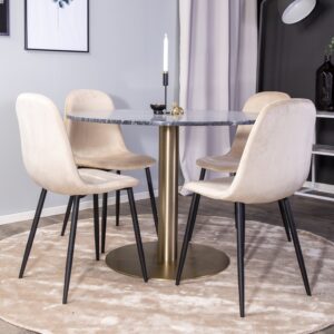 VENTURE DESIGN Estelle spisebord - sort marmor og messing metal (Ø106)