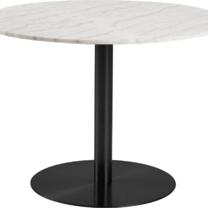 Rundt spisebord Signature Ivelina i poleret hvid Guangxi-marmor og mat sort stål, Ø105 cm, H75 cm