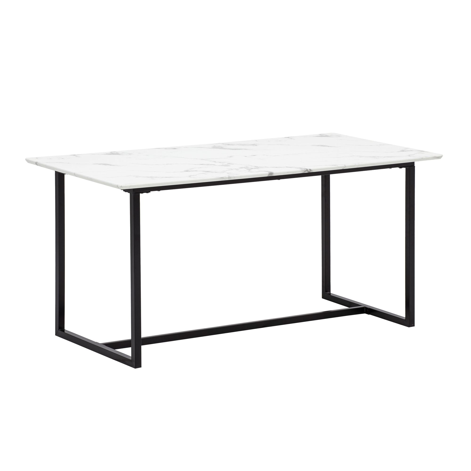 Rektangulært Spisebord 180x90 cm i Hvid Marmorlook - Moderne Designbord med Metalben