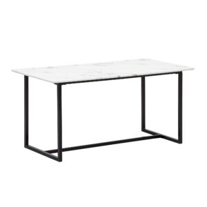 Rektangulært Spisebord 200x90 cm i Hvid Marmorlook - Moderne Designbord med Metalben
