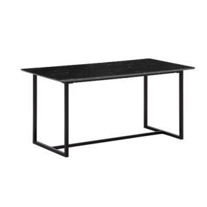 Spisebord 200x90 cm i Sort Marmorlook - Rektangulært Designbord med Metalben
