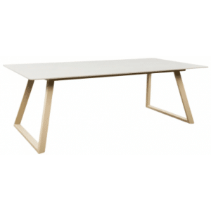 ESTELLE Spisebord i stål og sten H75 x B200 x D90 cm - Mat guld/Beige marmor